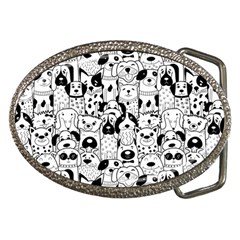 Seamless-pattern-with-black-white-doodle-dogs Belt Buckles