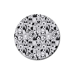 Seamless-pattern-with-black-white-doodle-dogs Rubber Coaster (round)