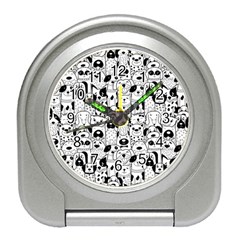 Seamless-pattern-with-black-white-doodle-dogs Travel Alarm Clock