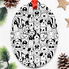 Seamless-pattern-with-black-white-doodle-dogs Oval Ornament (two Sides)