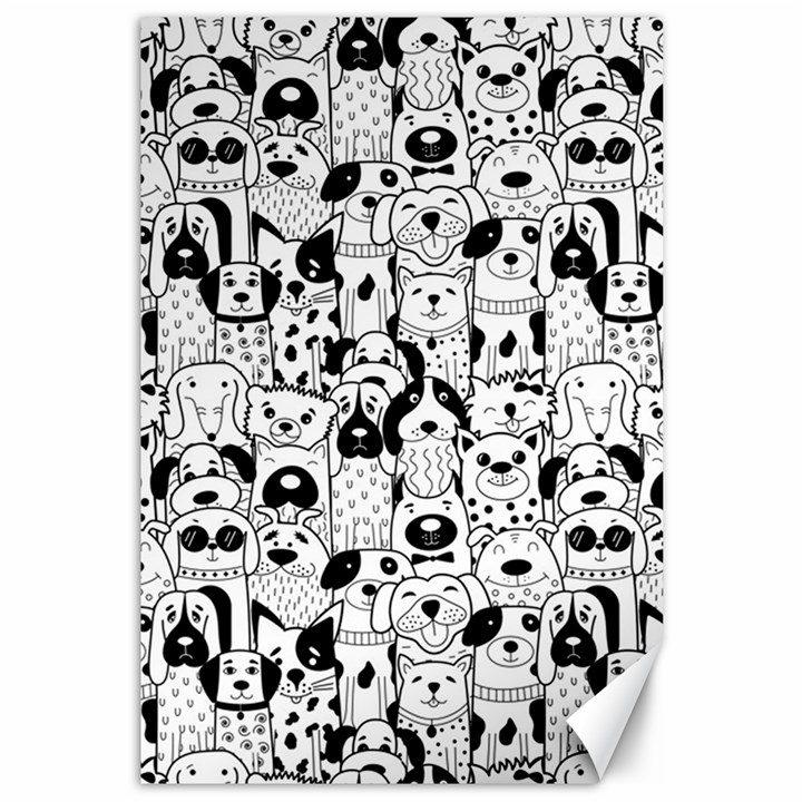 Seamless-pattern-with-black-white-doodle-dogs Canvas 12  x 18 