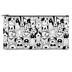 Seamless-pattern-with-black-white-doodle-dogs Pencil Case by Jancukart