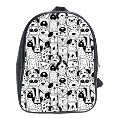 Seamless-pattern-with-black-white-doodle-dogs School Bag (large) by Jancukart