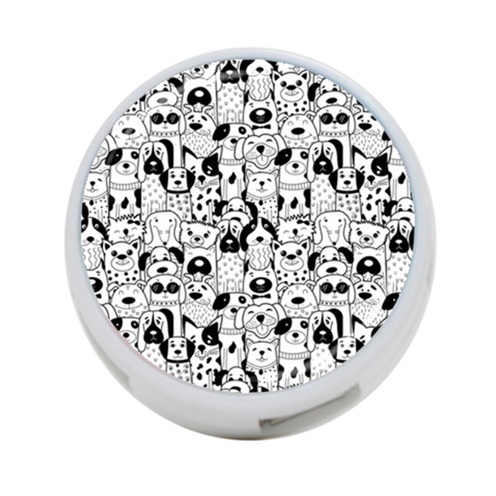 Seamless-pattern-with-black-white-doodle-dogs 4-Port USB Hub (One Side)