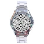 Seamless-pattern-with-black-white-doodle-dogs Stainless Steel Analogue Watch Front