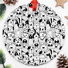 Seamless-pattern-with-black-white-doodle-dogs Ornament (round Filigree)