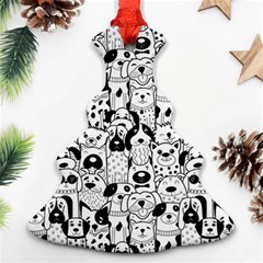 Seamless-pattern-with-black-white-doodle-dogs Christmas Tree Ornament (two Sides)