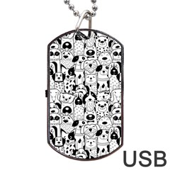 Seamless-pattern-with-black-white-doodle-dogs Dog Tag Usb Flash (two Sides)