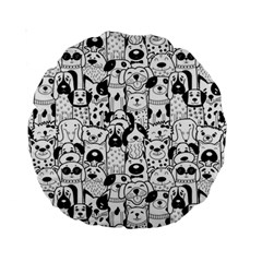 Seamless-pattern-with-black-white-doodle-dogs Standard 15  Premium Round Cushions by Jancukart