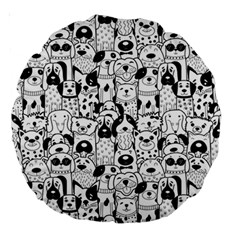 Seamless-pattern-with-black-white-doodle-dogs Large 18  Premium Round Cushions