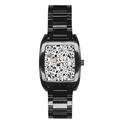 Seamless-pattern-with-black-white-doodle-dogs Stainless Steel Barrel Watch