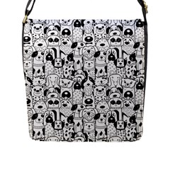 Seamless-pattern-with-black-white-doodle-dogs Flap Closure Messenger Bag (l)