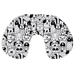 Seamless-pattern-with-black-white-doodle-dogs Travel Neck Pillow