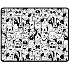 Seamless-pattern-with-black-white-doodle-dogs Double Sided Fleece Blanket (medium) 