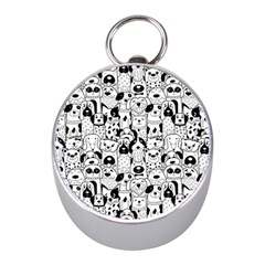 Seamless-pattern-with-black-white-doodle-dogs Mini Silver Compasses by Jancukart