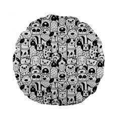 Seamless-pattern-with-black-white-doodle-dogs Standard 15  Premium Flano Round Cushions