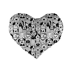 Seamless-pattern-with-black-white-doodle-dogs Standard 16  Premium Flano Heart Shape Cushions