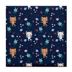 Cute-astronaut-cat-with-star-galaxy-elements-seamless-pattern Tile Coaster