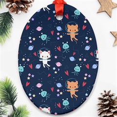 Cute-astronaut-cat-with-star-galaxy-elements-seamless-pattern Ornament (Oval)