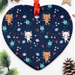 Cute-astronaut-cat-with-star-galaxy-elements-seamless-pattern Ornament (Heart) Front