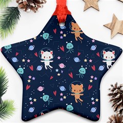 Cute-astronaut-cat-with-star-galaxy-elements-seamless-pattern Ornament (Star)