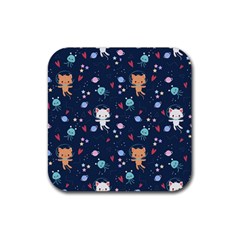 Cute-astronaut-cat-with-star-galaxy-elements-seamless-pattern Rubber Coaster (Square)