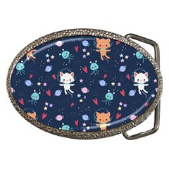 Cute-astronaut-cat-with-star-galaxy-elements-seamless-pattern Belt Buckles