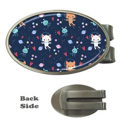 Cute-astronaut-cat-with-star-galaxy-elements-seamless-pattern Money Clips (Oval) 