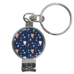 Cute-astronaut-cat-with-star-galaxy-elements-seamless-pattern Nail Clippers Key Chain