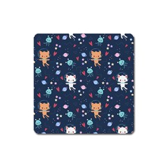 Cute-astronaut-cat-with-star-galaxy-elements-seamless-pattern Square Magnet