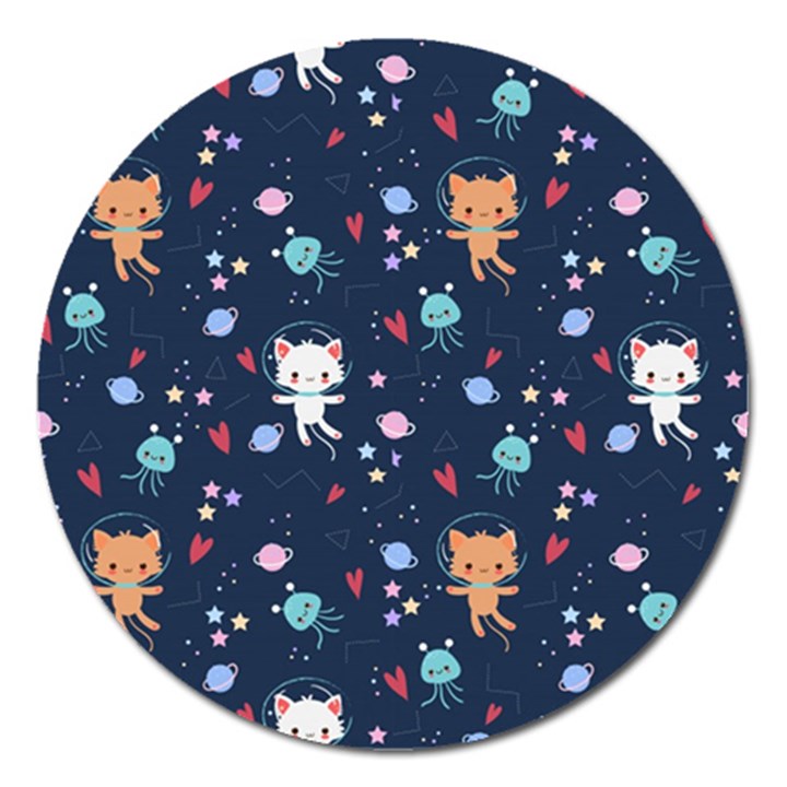 Cute-astronaut-cat-with-star-galaxy-elements-seamless-pattern Magnet 5  (Round)