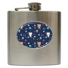 Cute-astronaut-cat-with-star-galaxy-elements-seamless-pattern Hip Flask (6 oz)