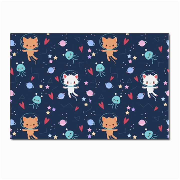 Cute-astronaut-cat-with-star-galaxy-elements-seamless-pattern Postcard 4 x 6  (Pkg of 10)