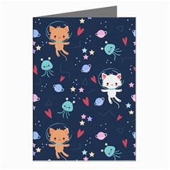 Cute-astronaut-cat-with-star-galaxy-elements-seamless-pattern Greeting Cards (pkg Of 8)