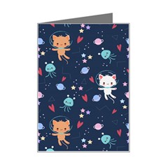 Cute-astronaut-cat-with-star-galaxy-elements-seamless-pattern Mini Greeting Card