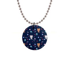 Cute-astronaut-cat-with-star-galaxy-elements-seamless-pattern 1  Button Necklace