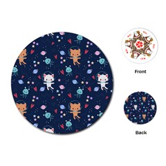 Cute-astronaut-cat-with-star-galaxy-elements-seamless-pattern Playing Cards Single Design (Round)