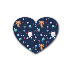 Cute-astronaut-cat-with-star-galaxy-elements-seamless-pattern Rubber Coaster (Heart)