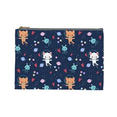 Cute-astronaut-cat-with-star-galaxy-elements-seamless-pattern Cosmetic Bag (Large)