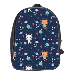 Cute-astronaut-cat-with-star-galaxy-elements-seamless-pattern School Bag (Large)