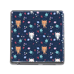 Cute-astronaut-cat-with-star-galaxy-elements-seamless-pattern Memory Card Reader (Square 5 Slot)