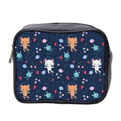 Cute-astronaut-cat-with-star-galaxy-elements-seamless-pattern Mini Toiletries Bag (Two Sides)