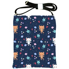 Cute-astronaut-cat-with-star-galaxy-elements-seamless-pattern Shoulder Sling Bag