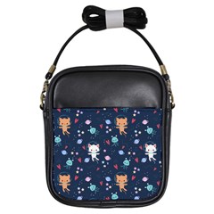 Cute-astronaut-cat-with-star-galaxy-elements-seamless-pattern Girls Sling Bag