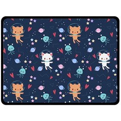 Cute-astronaut-cat-with-star-galaxy-elements-seamless-pattern Fleece Blanket (Large) 