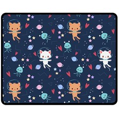 Cute-astronaut-cat-with-star-galaxy-elements-seamless-pattern Fleece Blanket (Medium) 