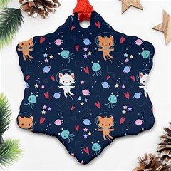 Cute-astronaut-cat-with-star-galaxy-elements-seamless-pattern Snowflake Ornament (Two Sides)