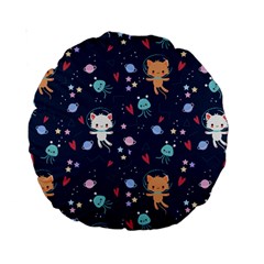 Cute-astronaut-cat-with-star-galaxy-elements-seamless-pattern Standard 15  Premium Round Cushions