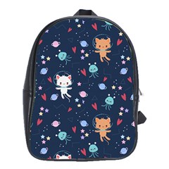 Cute-astronaut-cat-with-star-galaxy-elements-seamless-pattern School Bag (XL)