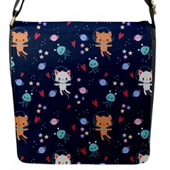 Cute-astronaut-cat-with-star-galaxy-elements-seamless-pattern Flap Closure Messenger Bag (S)